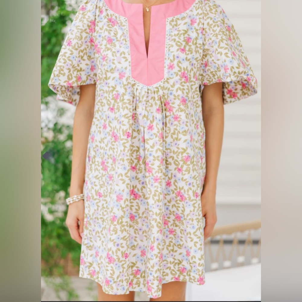 Pink, Green & White Ditzy Floral Cotton Dress | L | Mint Julep Boutique | NWT - Picture 5 of 10